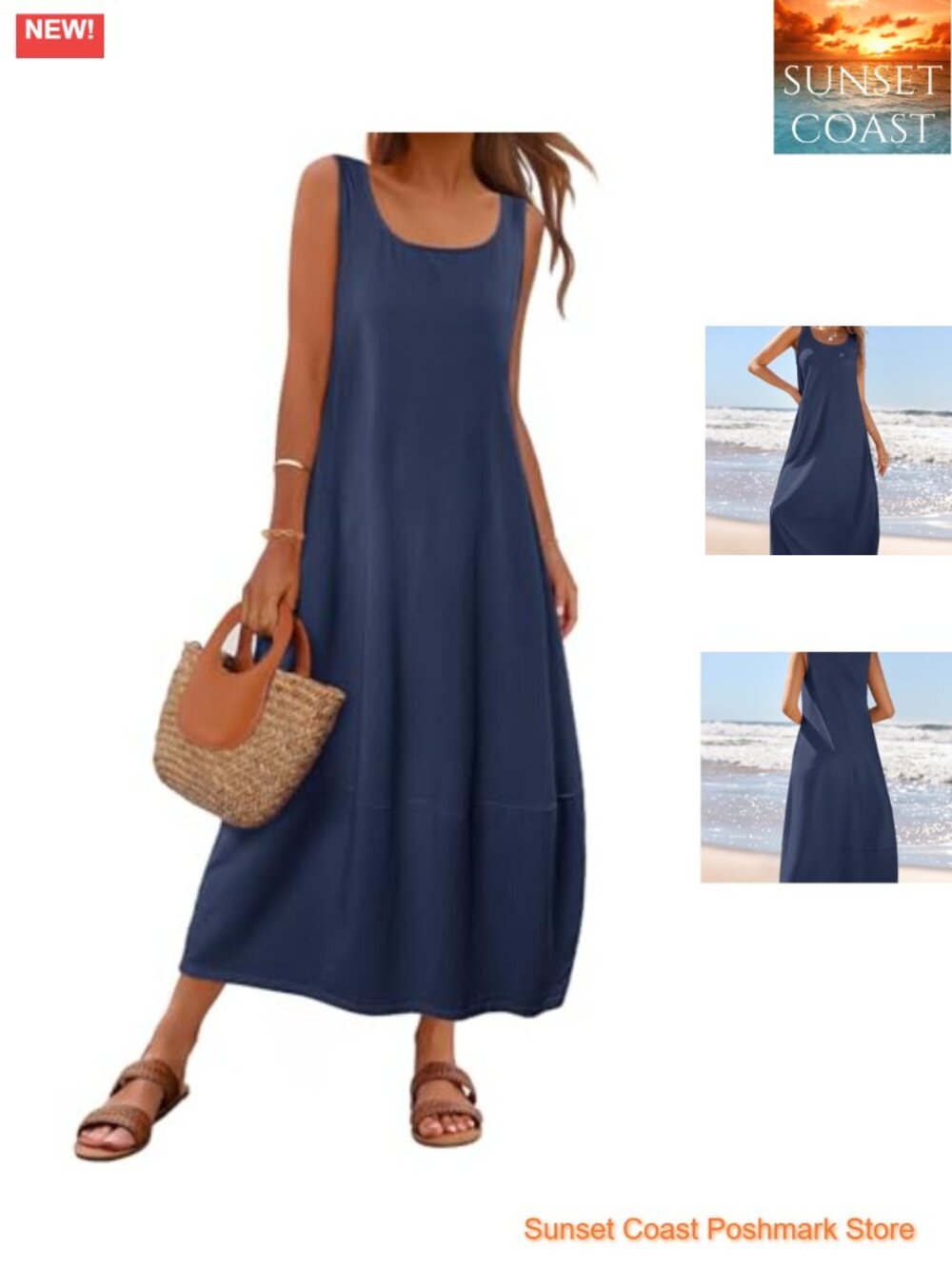 Women's Summer Sleeveless Maxi Dress Casual Scoop Neck Tank Sundress Cotton